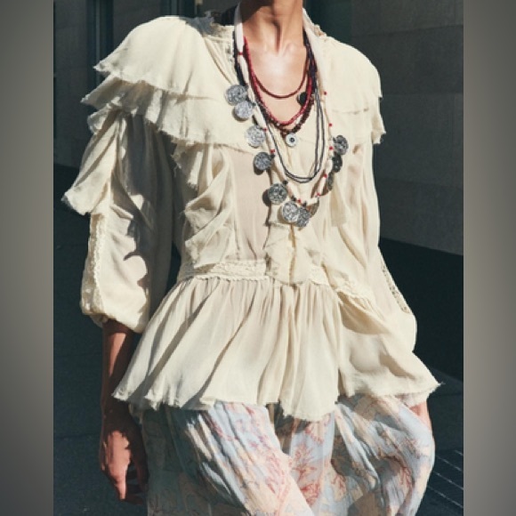 ZARA ZW COLLECTION LACE RUFFLE BLOUSE - Picture 12 of 16